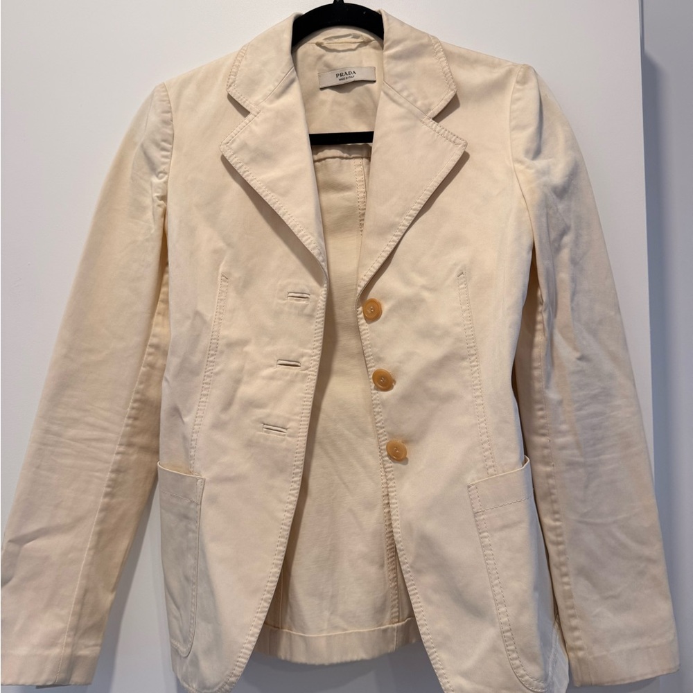 Prada Cream Cotton Tailored Blazer